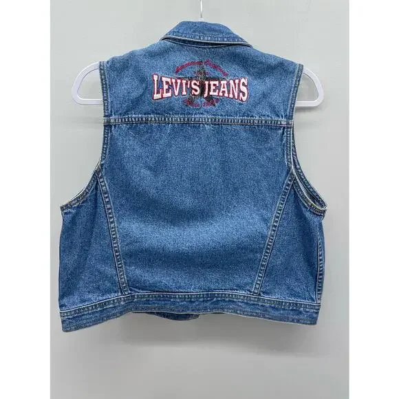 Vintage 1996 Levi’s Jeans White Tab Denim Embroidered Logo‎ Vest